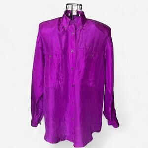 Vintage Jonathan Martin 100% Silk Purple Button Down Shirt Blouse Size Small